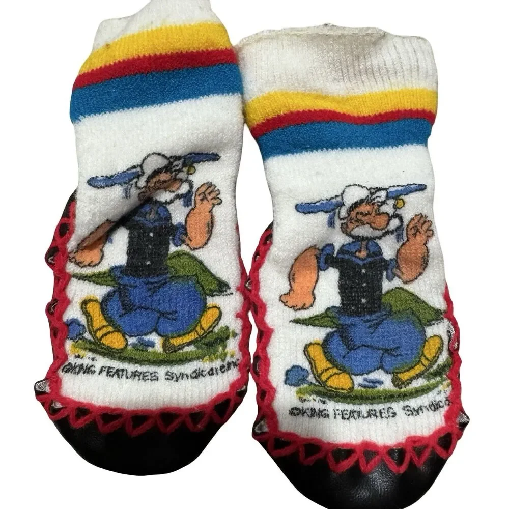 Vintage 70s Popeye The Sailer Man Shoes Slippers Size 4/5 Toddler Adorable
